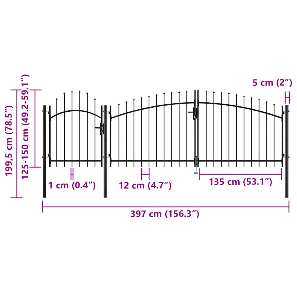 Cancello da Giardino Woerden in acciaio 1,5X4 m Nero