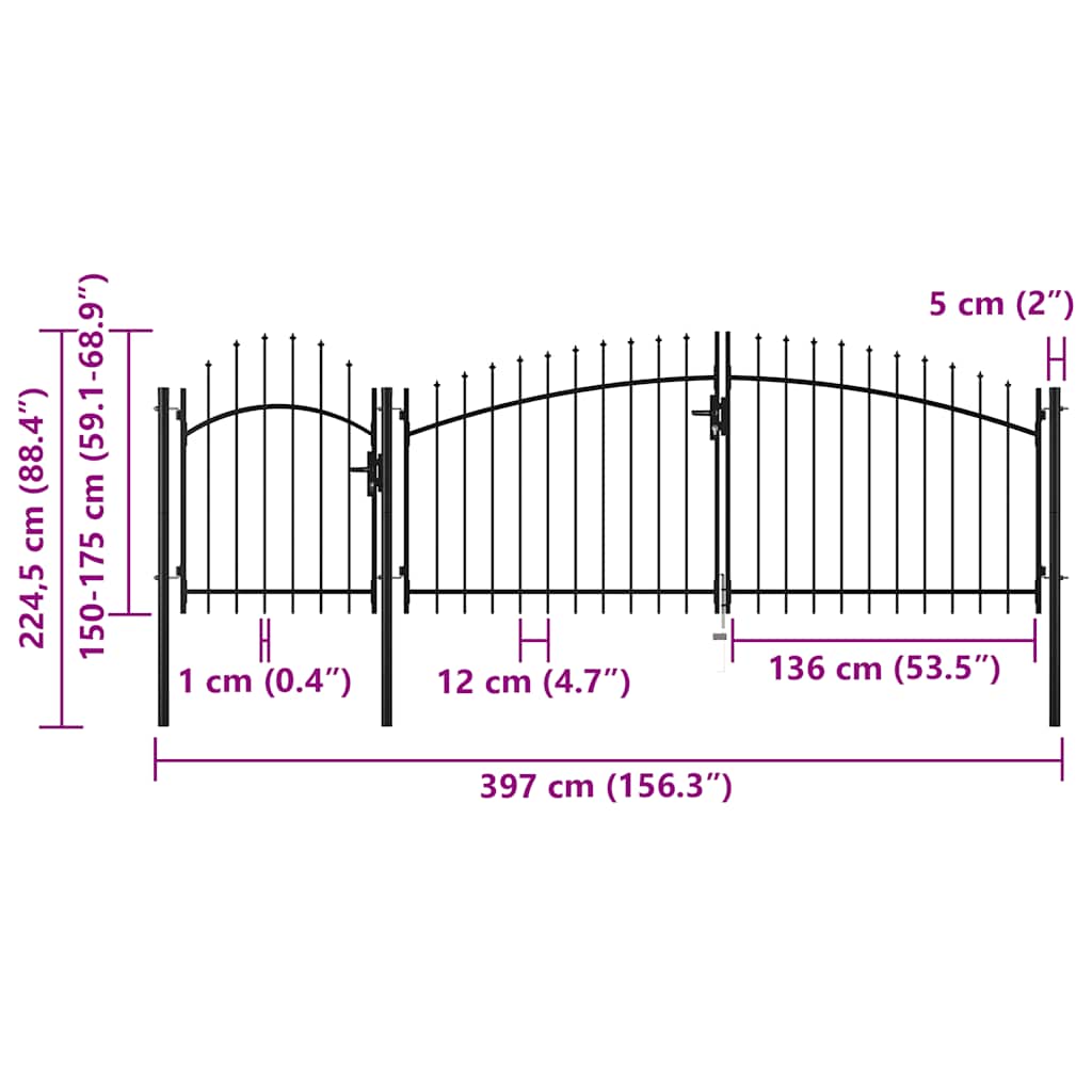 Cancello da Giardino Woerden in acciaio 1,75x4 m Nero
