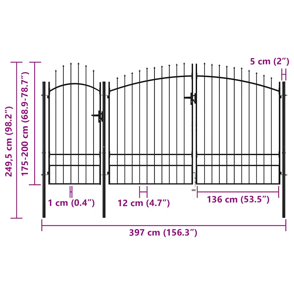 Cancello da Giardino Woerden in acciaio 1,95x4 m Nero