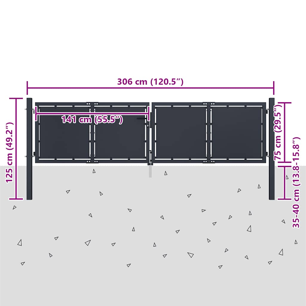 Cancello da Giardino in Acciaio 300x75 cm Antracite | homemem39