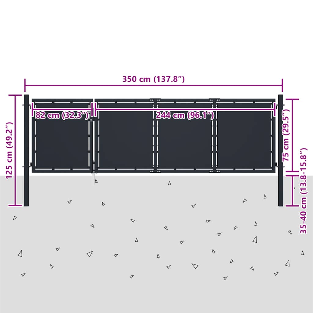 Cancello da Giardino in Acciaio 350x75 cm Antracite | homemem39
