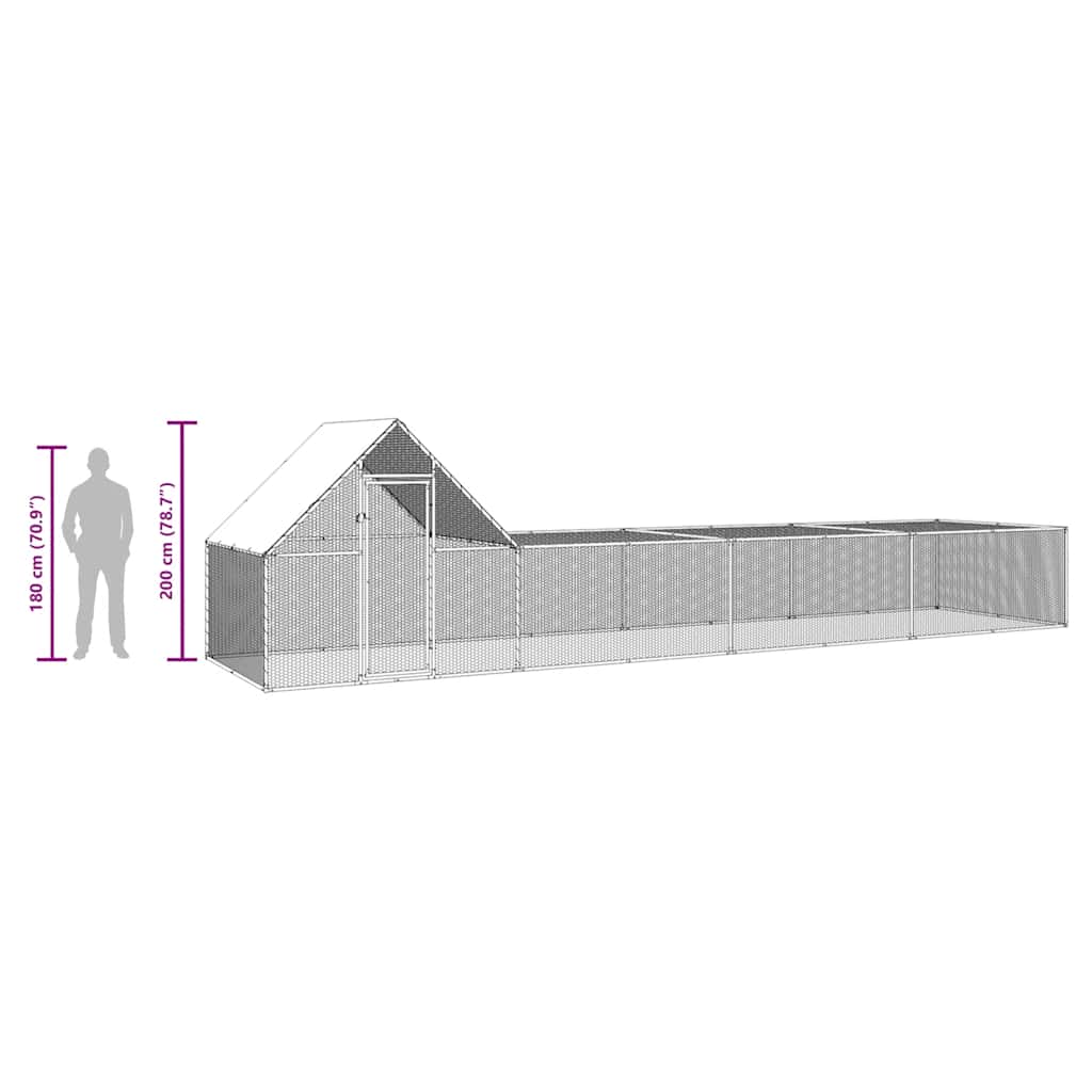 Chicken coop 8x2x2 m in galvanized steel