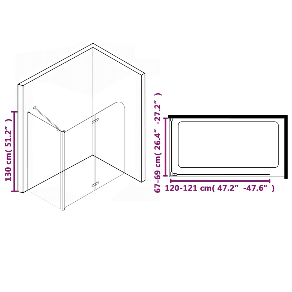 Box Doccia Pieghevole a Libro in ESG 120x68x130 cm