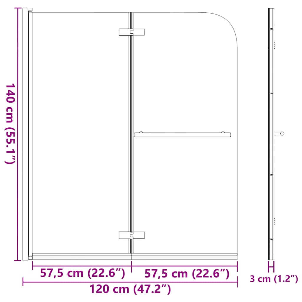 Box Doccia Pieghevole a Libro 2 Pannelli in ESG 120x140 cm