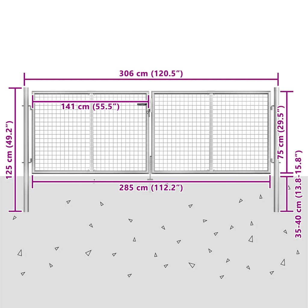 Cancello da Giardino in Acciaio Zincato 300x75 cm Argento | homemem39