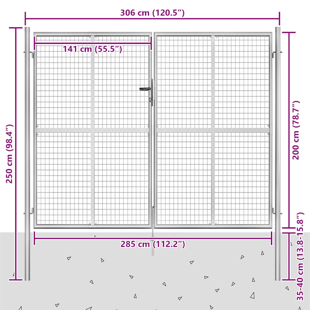 Cancello da Giardino in Acciaio Zincato 300x200 cm Argento | homemem39