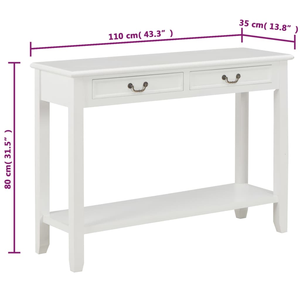 Tavolo Consolle Bianco 110x35x80 cm in Legno | homemem39