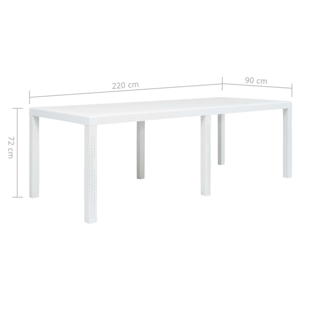 Tavolo da Giardino Bianco 220x90x72 cm in Plastica Stile Rattan | homemem39