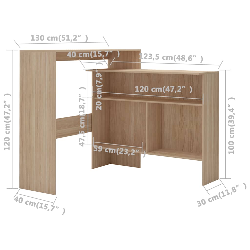Tavolo da Bar con 2 Piani d'Appoggio Rovere 130x40x120 cm | homemem39