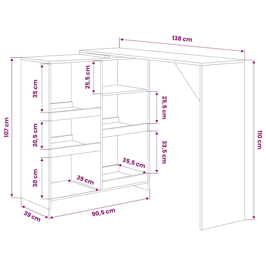Tavolo da Bar con Scaffale Mobile Bianco 138x39x110 cm | homemem39