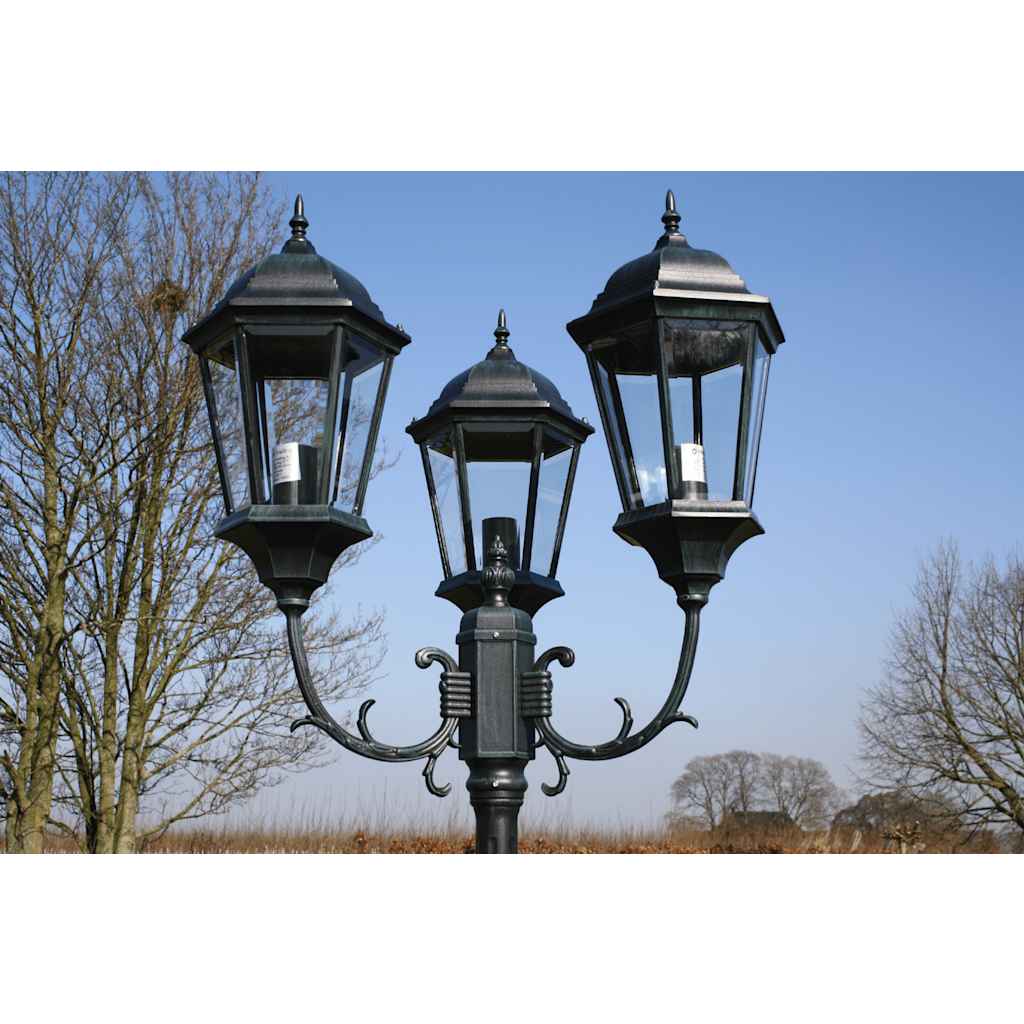 Lampione da Giardino 3 Bracci 230 cm Verde Scuro/Nero Aluminio | homemem39