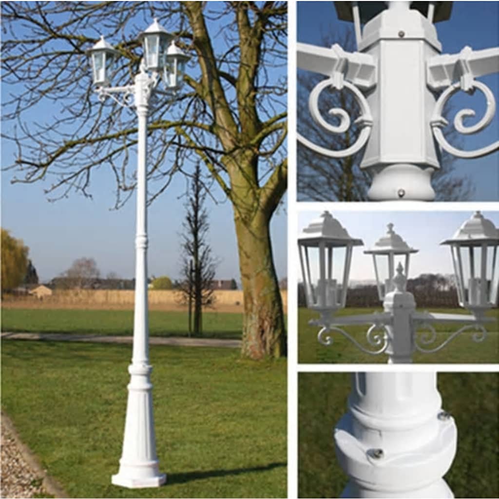 Lampione da Giardino a 3 Bracci 215 cm in Alluminio Bianco | homemem39