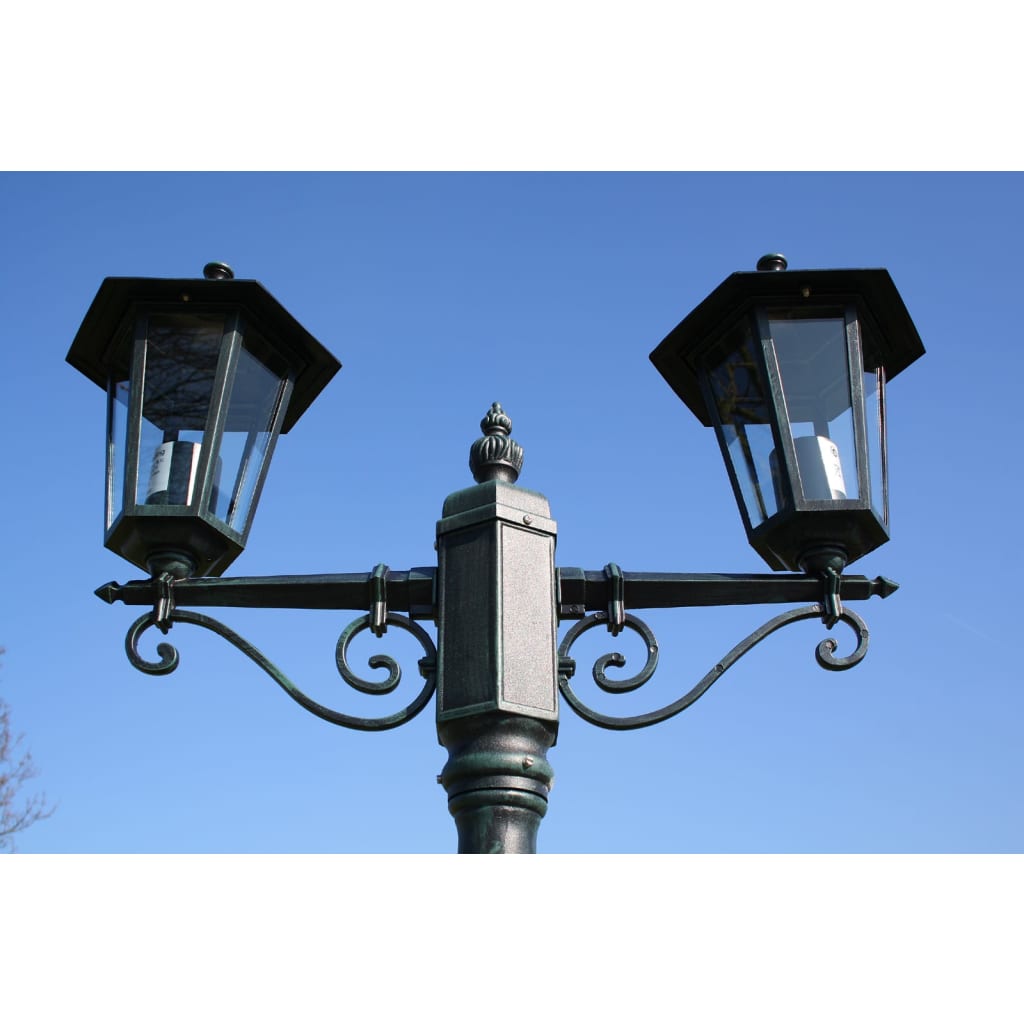 Lampione da Giardino 2 Bracci 215 cm Verde Scuro/Nero Alluminio | homemem39