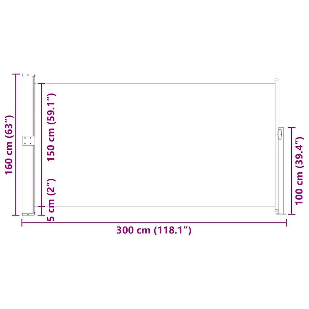 Tendalino Laterale per Patio Terrazzo 160 x 300 cm Nero