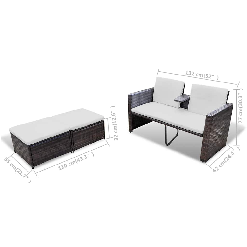 Set Mobili da Giardino 4 pz con Cuscini in Polyrattan Marrone | homemem39