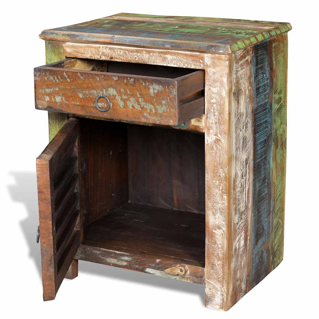 Tavolino Laterale con 1 Cassetto e 1 Anta in Legno di Recupero | homemem39