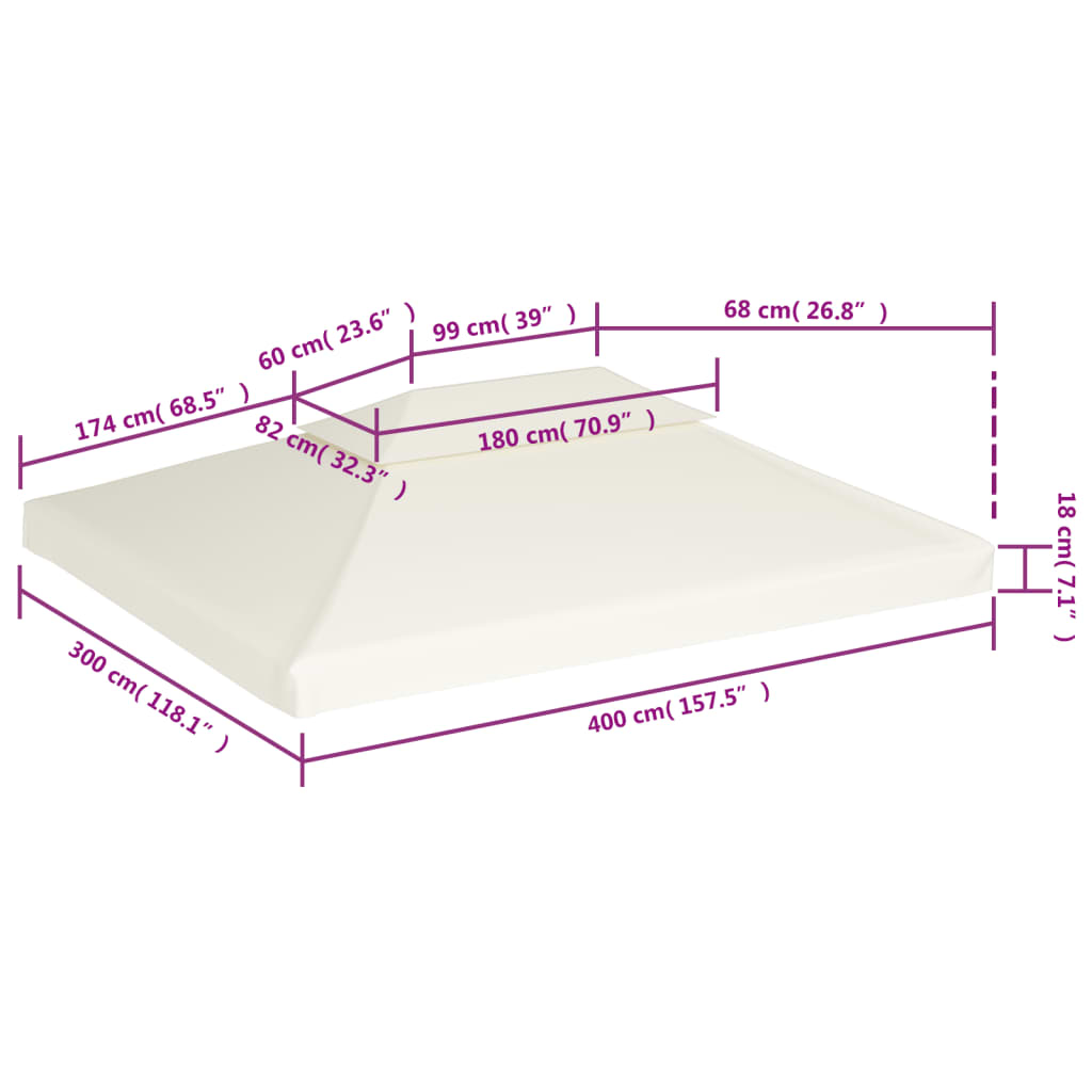 Telo di Ricambio per Gazebo 310g/m² Bianco Crema 3x4m | homemem39
