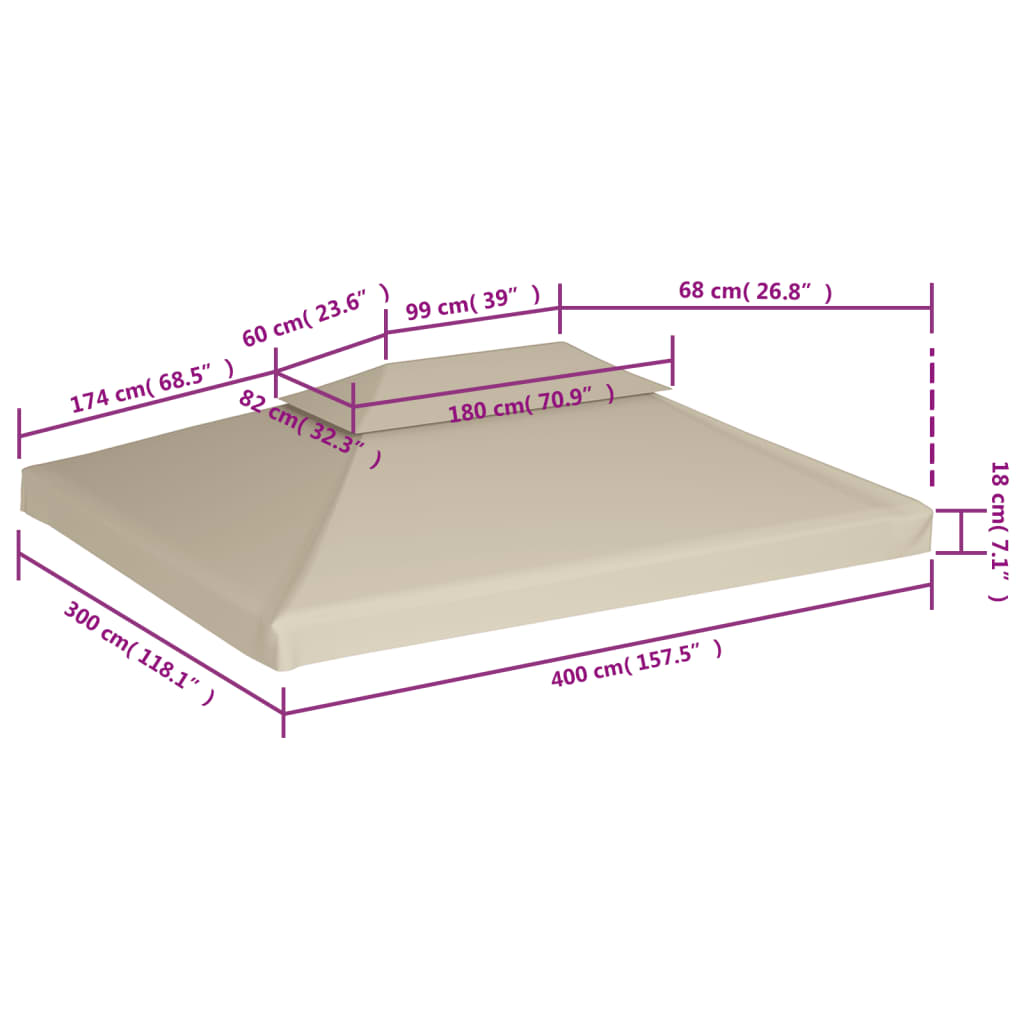 Telo di Ricambio per Gazebo 310g/m² Beige 3x4m | homemem39