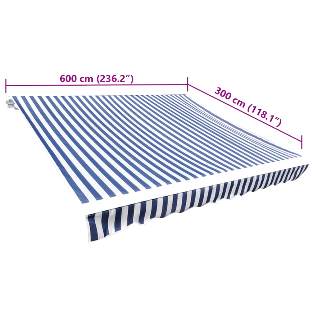 Tessuto di Ricambio per Tenda da Sole Blu e Bianco 600x300 cm