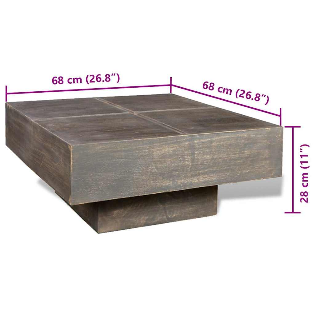 Tavolino da Salotto Marrone Scuro Quadrato Legno Massello Mango