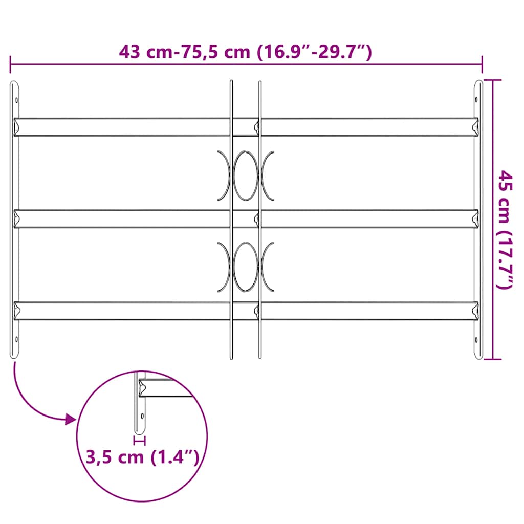 Grate per Finestre Regolabili 3 Barre Trasversali 500-650 mm
