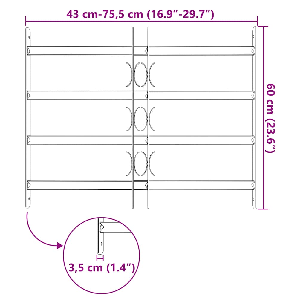 Grate per Finestre Regolabili 4 Barre Trasversali 500-650 mm