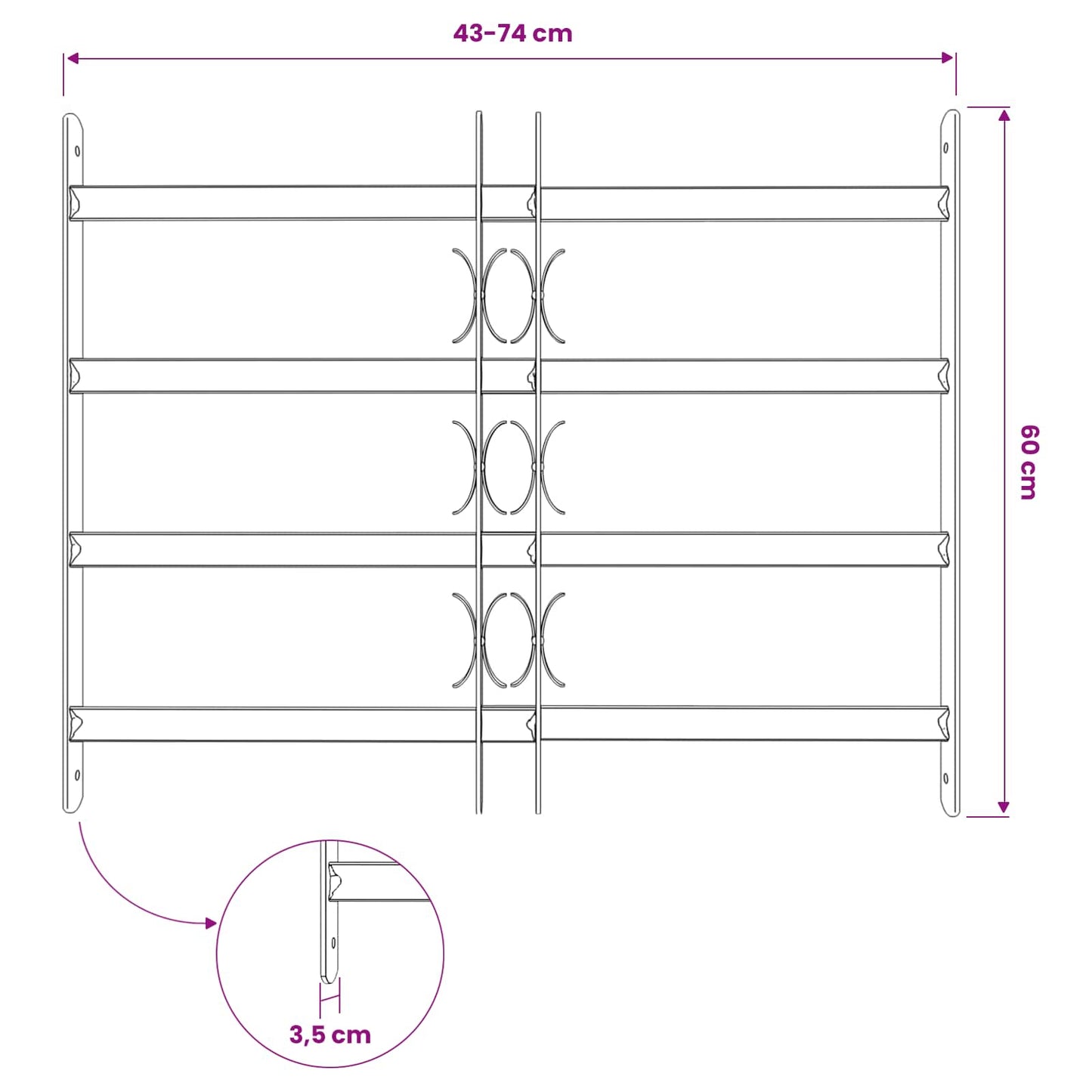 Griglie per finestre 500-650 mm Acciaio zincato Argento | homemem39