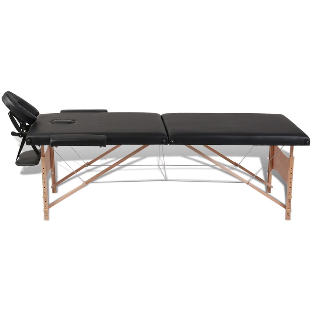 Lettino Pieghevole da Massaggio Nero 2 Zone con Telaio Legno | homemem39