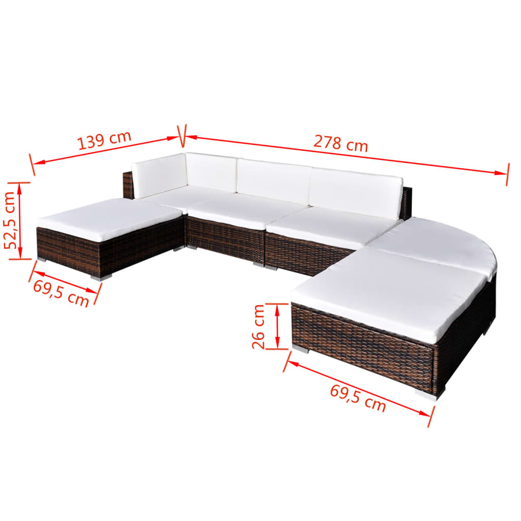 Set Divani da Giardino 6 pz con Cuscini in Polyrattan Marrone | homemem39