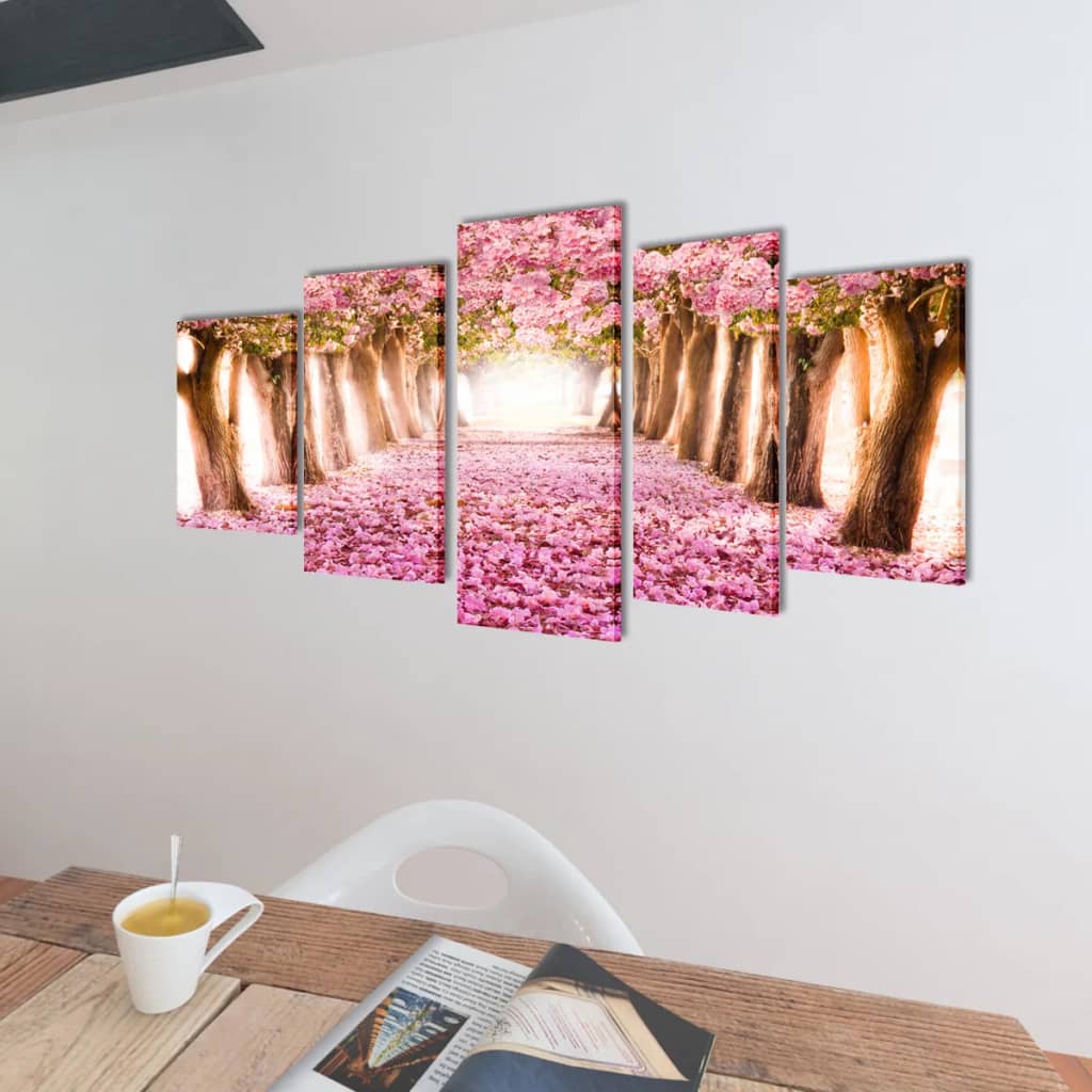 5 pz Set Stampa su Tela da Muro Fiori di Ciliegio 100 x 50 cm | homemem39