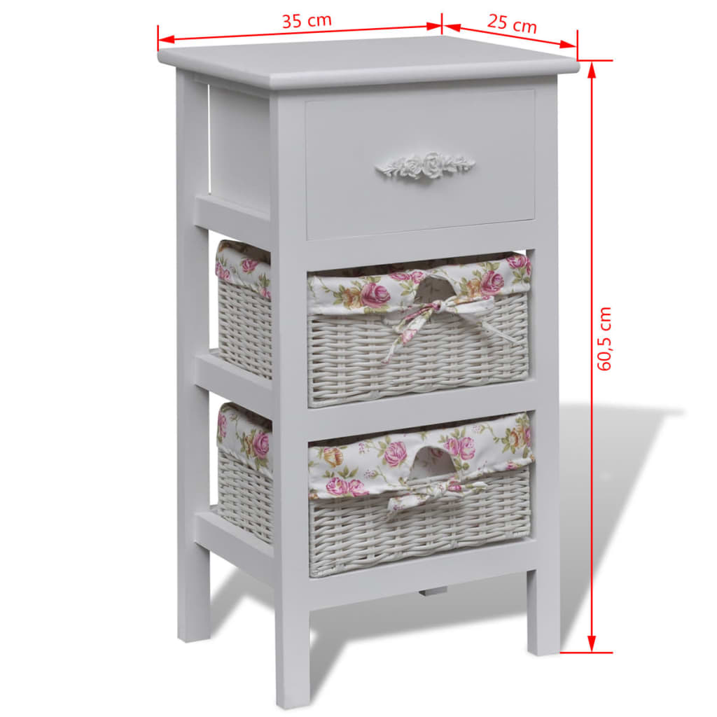 Armadio con 1 Cassetto e 2 Cestini Bianco in Legno di Paulownia | homemem39