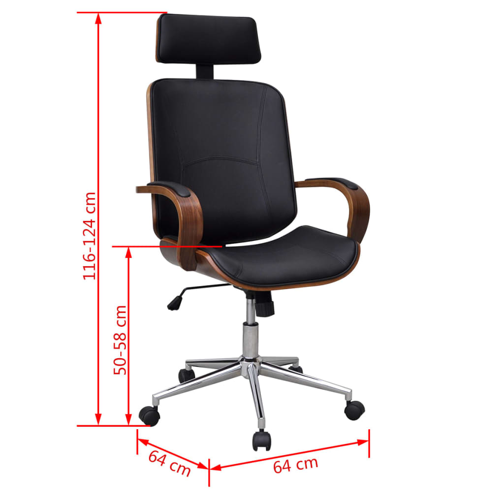 Sedia da Ufficio Girevole in Legno Similpelle con Poggiatesta | homemem39