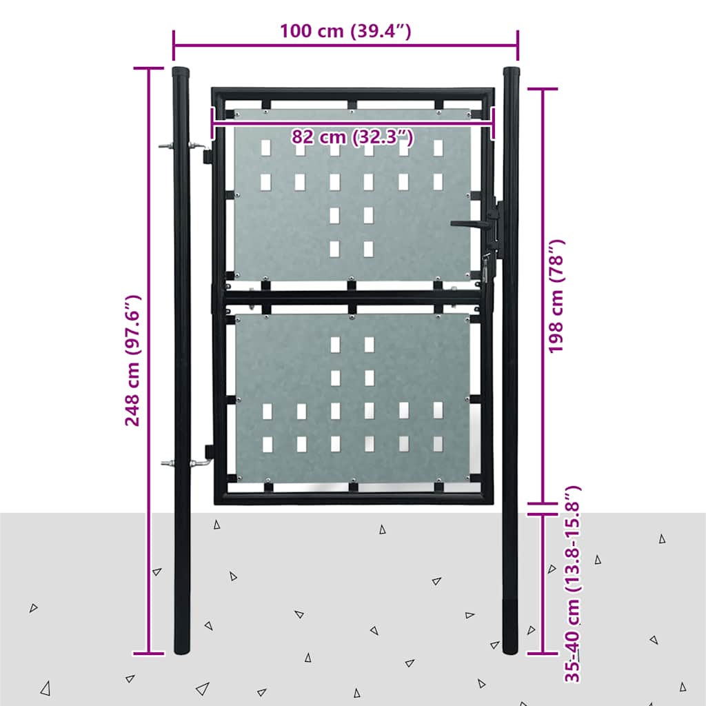 Cancello per Recinzione a una Porta Nero 100x200 cm | homemem39