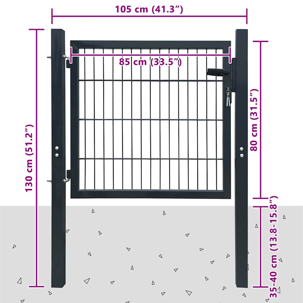 Cancello per Recinzione 2D (Singolo) Grigio Antracite 100x80 cm | homemem39