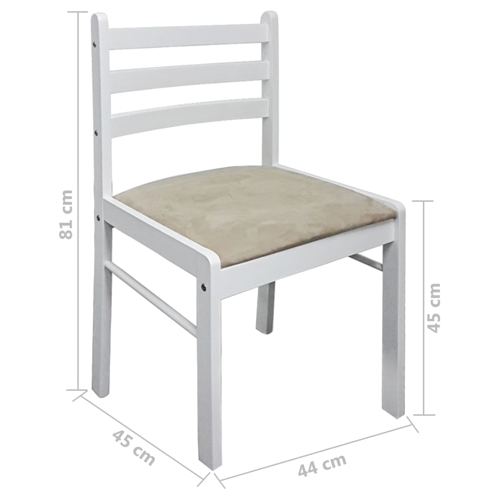 Sedie da Pranzo 4 pz Bianche Legno Massello di Hevea e Velluto | homemem39