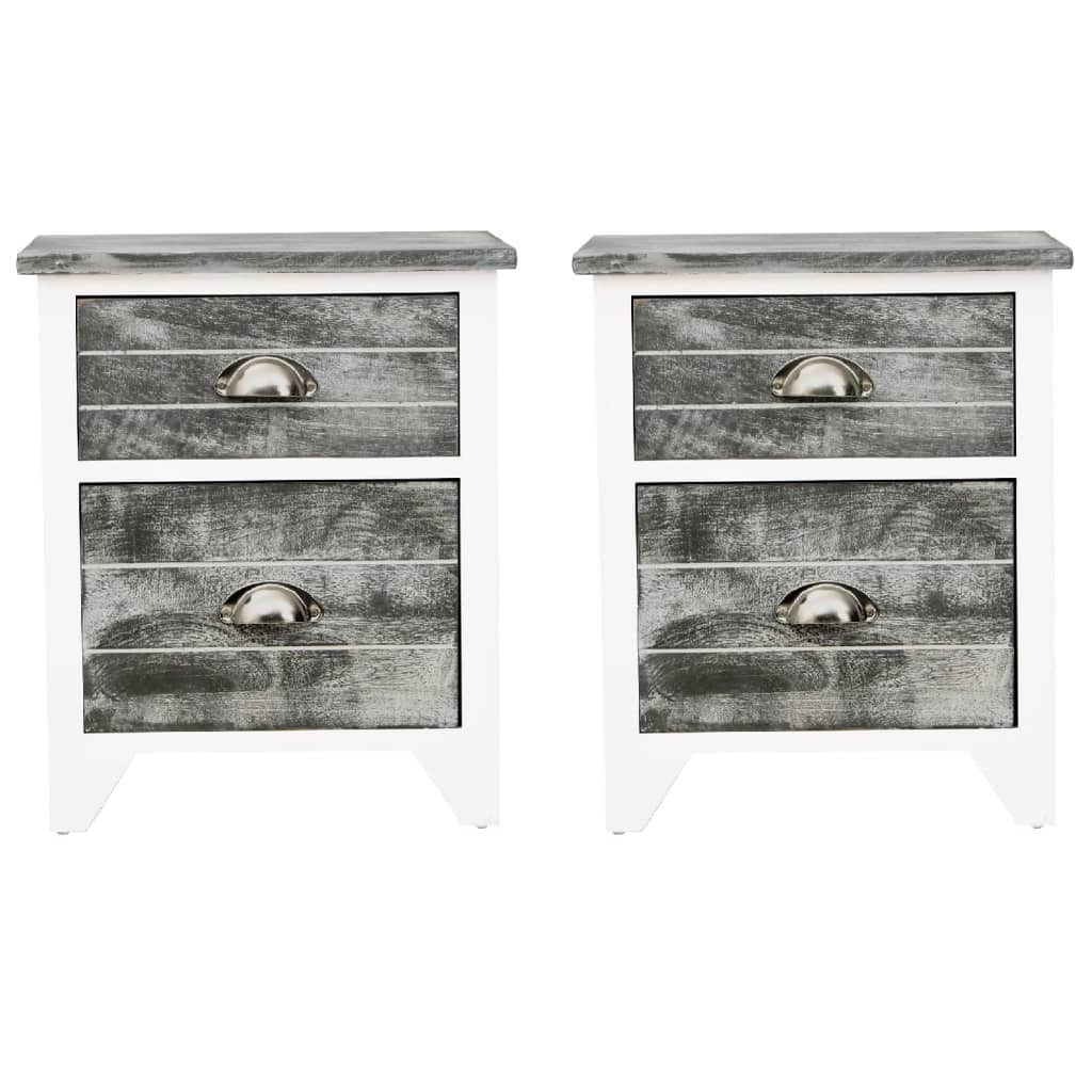 Comodini Set 2 pz con 2 Cassetti Grigio e Bianco | homemem39