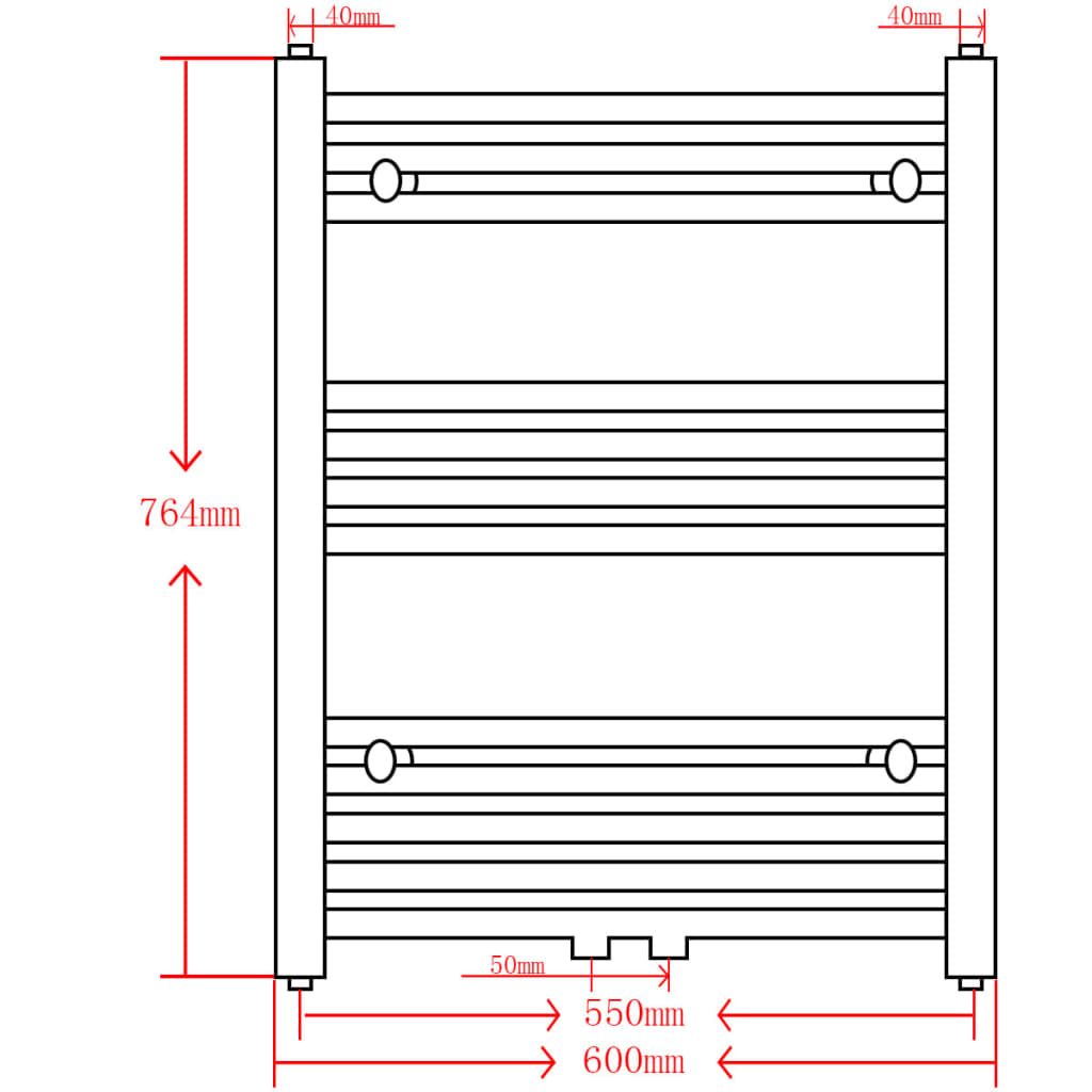 Radiatore Centrale Portasciugamano Dritto Nero 600 x 764 mm | homemem39