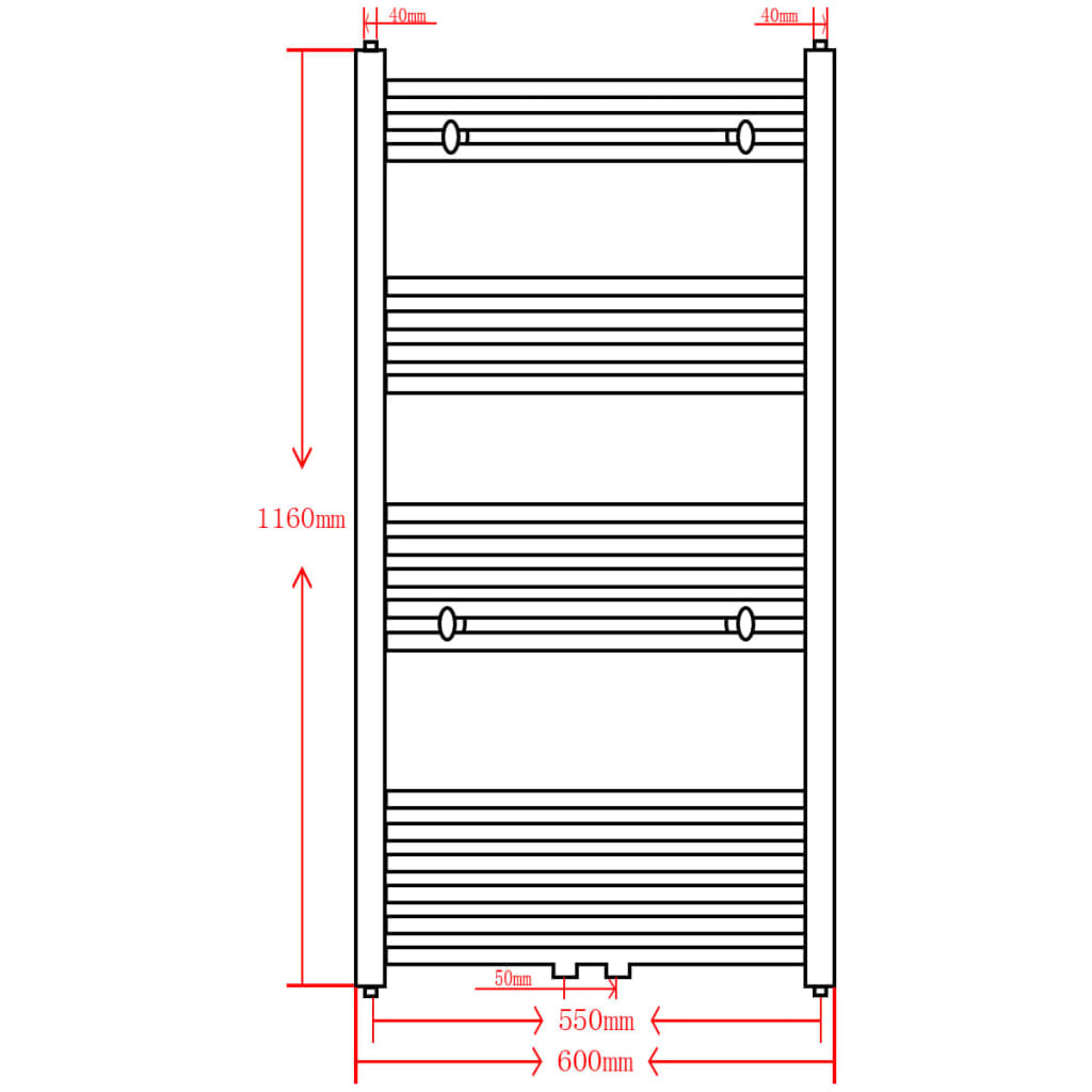 Radiatore Centrale Portasciugamano Dritto Nero 600 x 1160 mm | homemem39