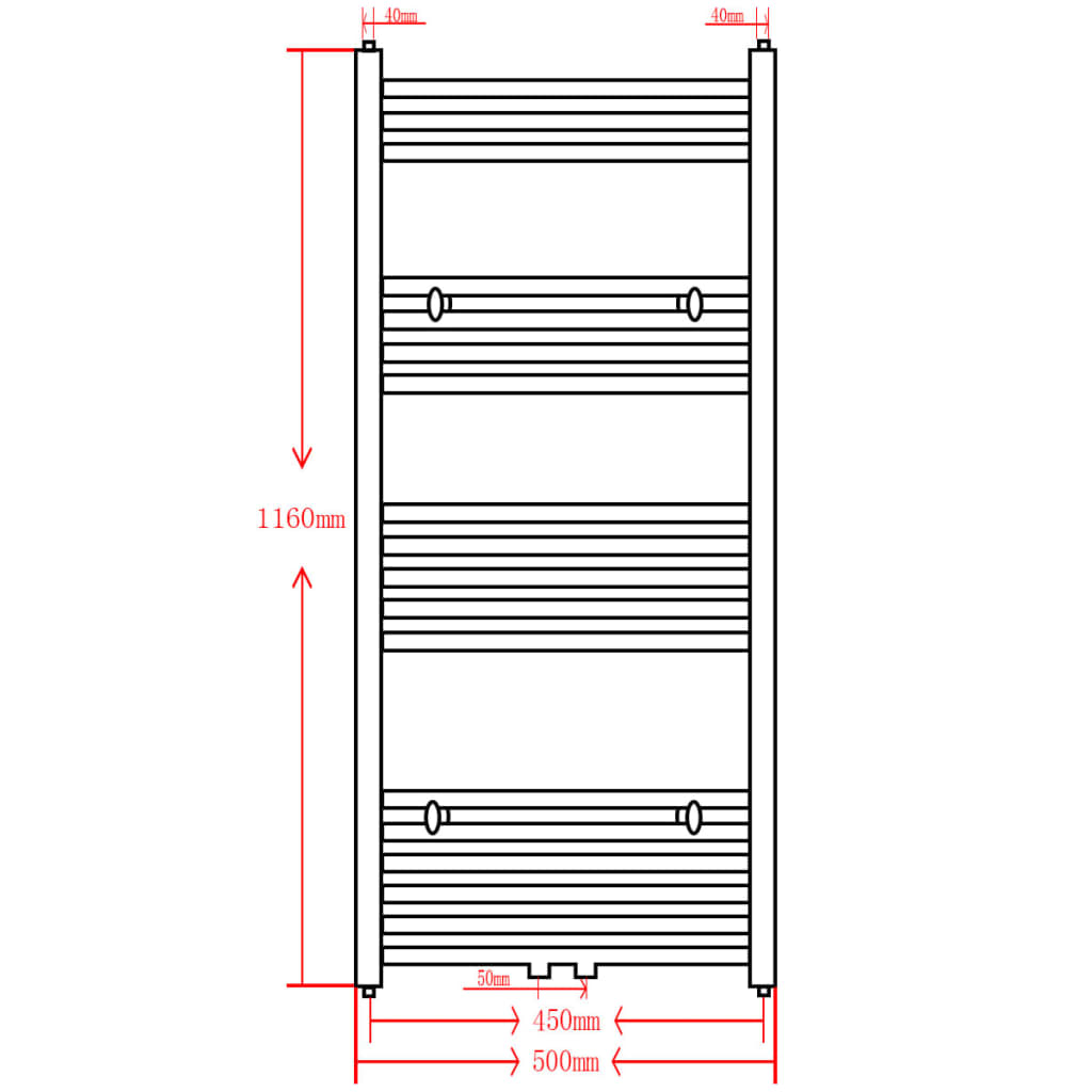 Radiatore Centrale Portasciugamano Curvo Nero 500 x 1160 mm | homemem39