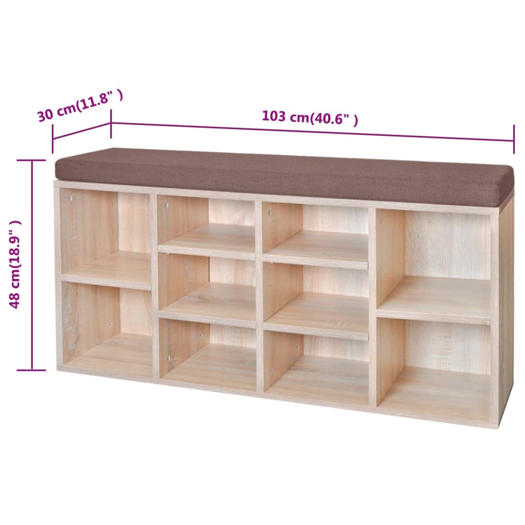 Panchina con Scarpiera con 10 Scomparti Colore Rovere | homemem39