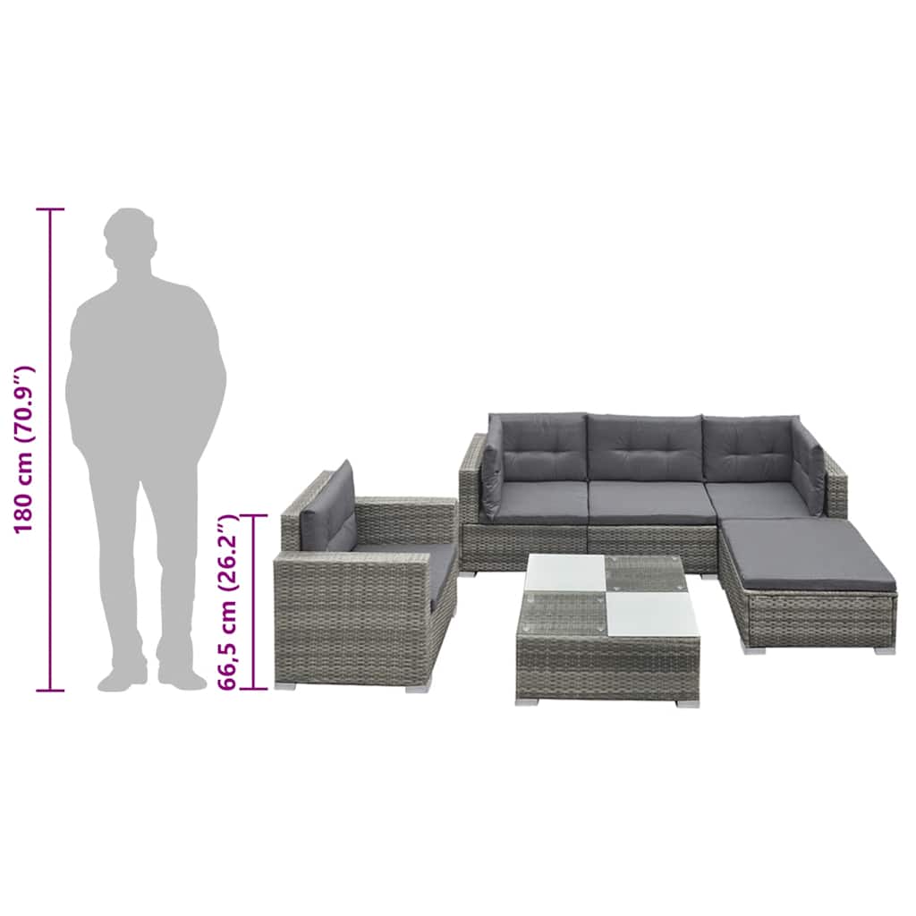 Set Divani da Giardino 6 pz con Cuscini in Polyrattan Grigio | homemem39