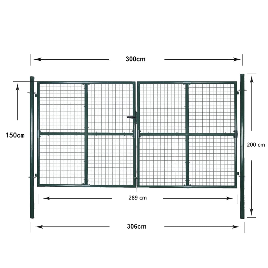 Cancello per Recinzione a doppia Porta 300x150 cm in Acciaio verniciato a Polvere | homemem39