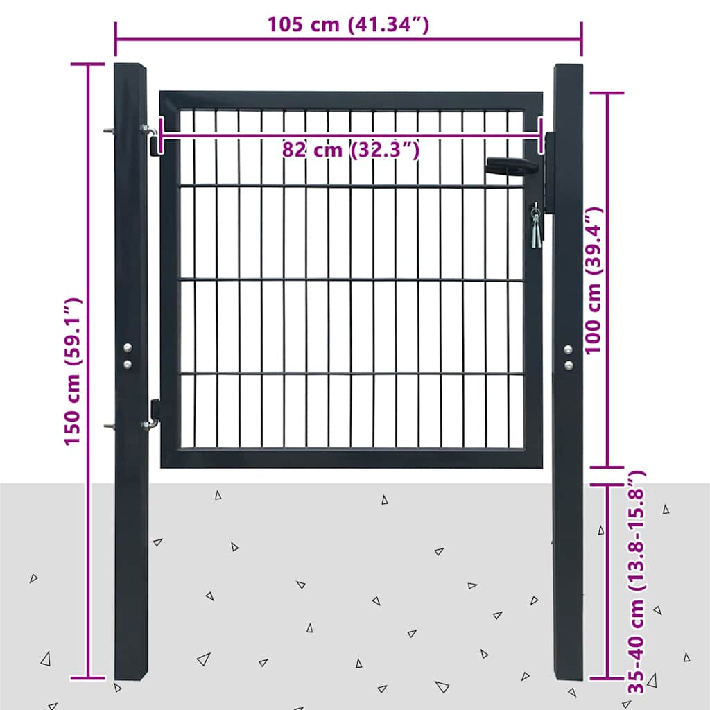 Cancello per Recinzione in Acciaio Antracite 100x100 cm | homemem39