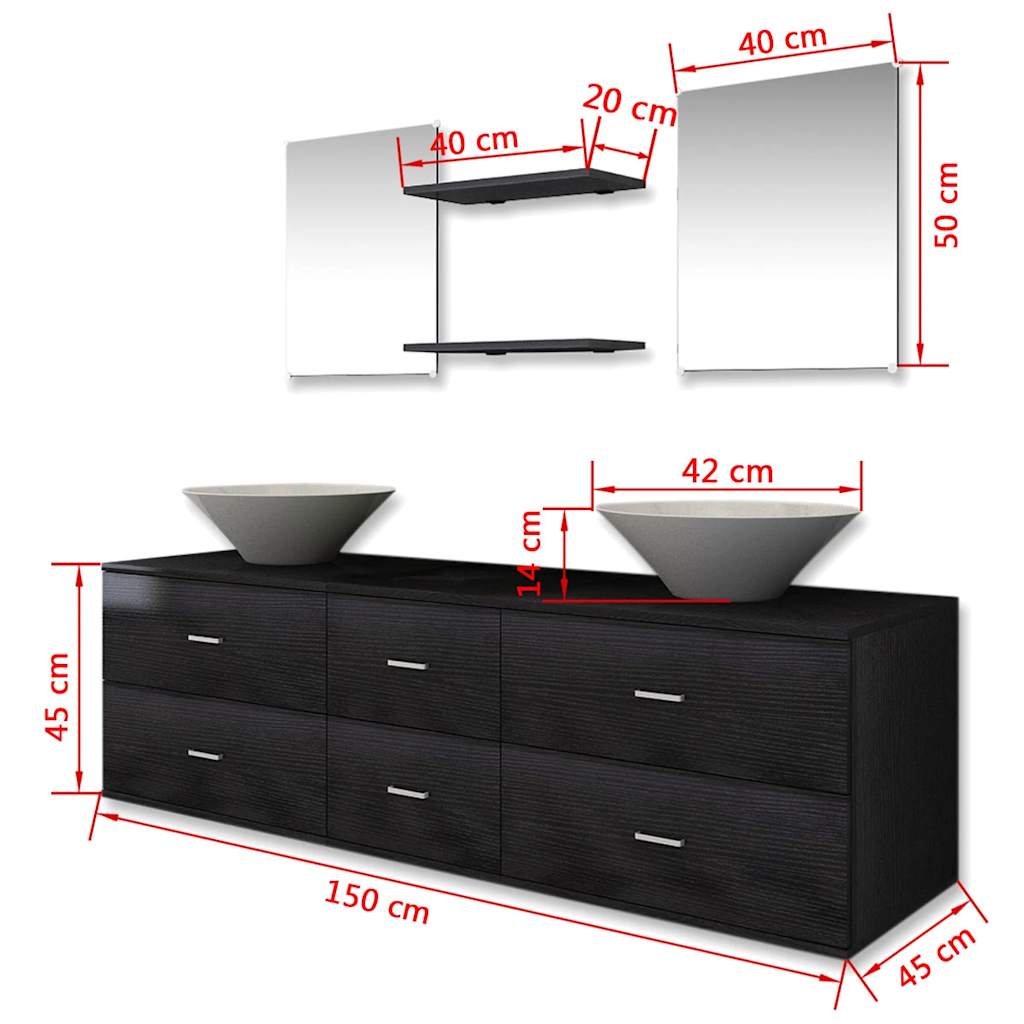 Mobili da Bagno con Lavabo Set 7 pz Nero | homemem39