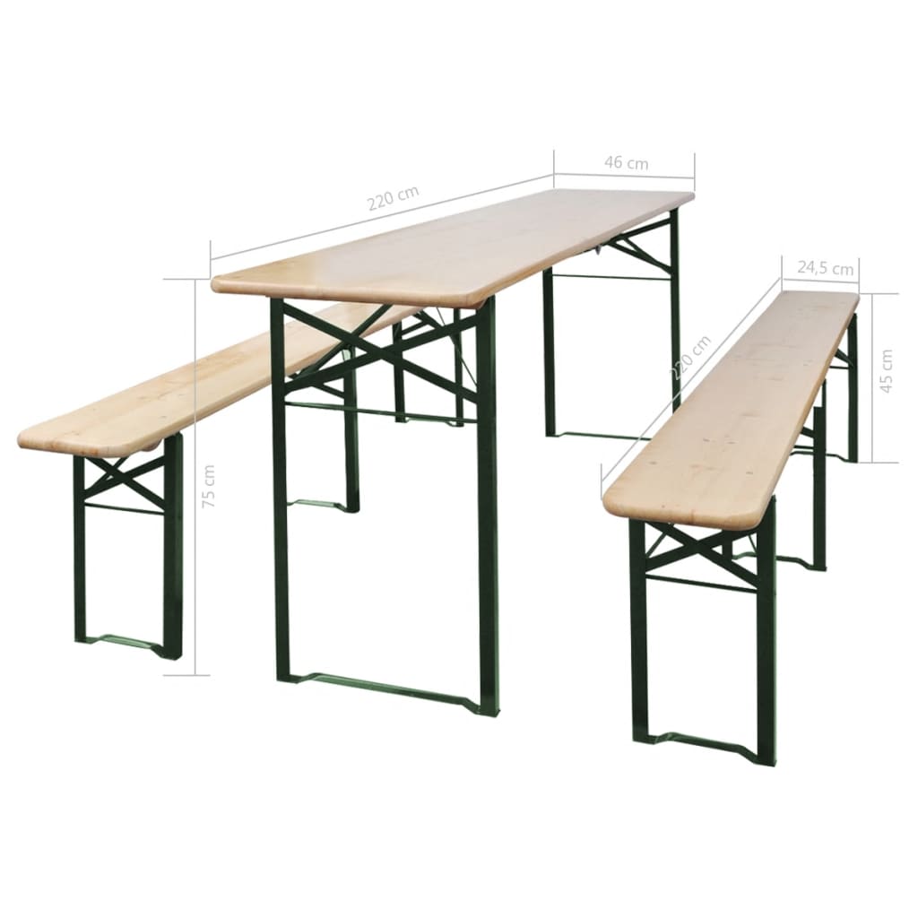 Tavolo da Birreria Pieghevole 2 Panche 220 cm Legno di Abete | homemem39