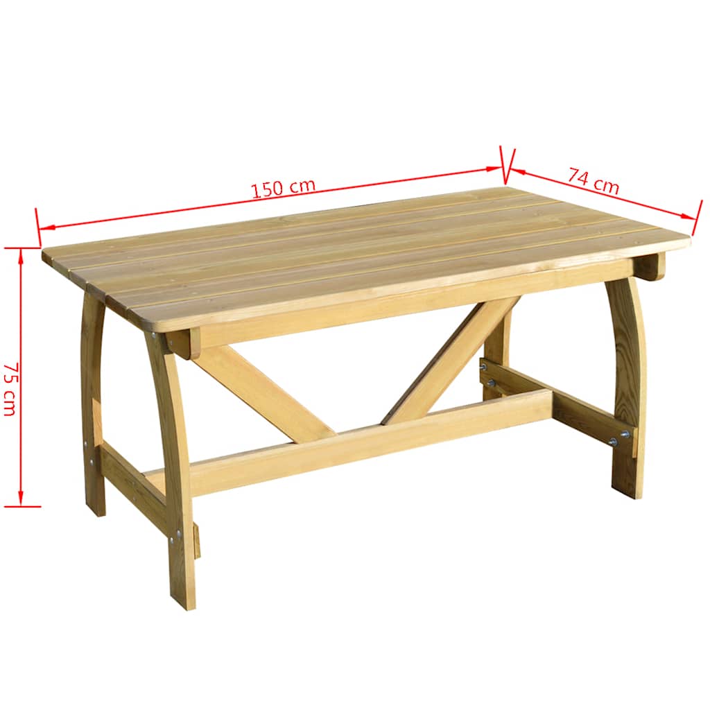 Tavolo da Giardino 150x74x75 cm in Legno di Pino Impregnato | homemem39