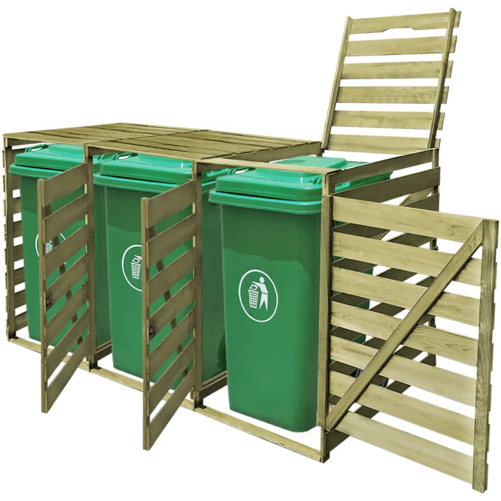 Copribidone per Spazzatura Triplo 240 L in Legno Impregnato | homemem39