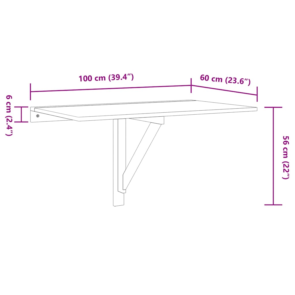 Tavolo Pieghevole da Parete Colore Rovere 100x60 cm | homemem39