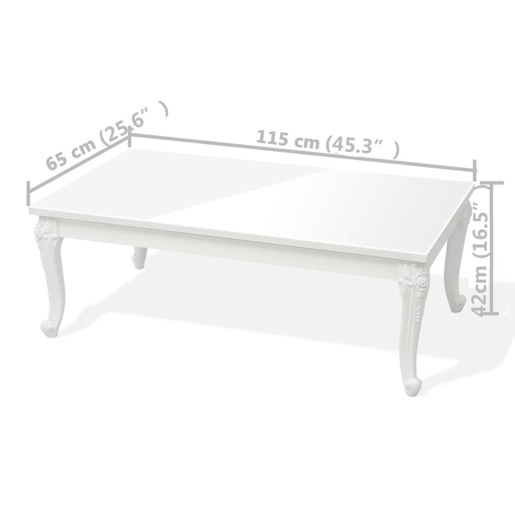 Tavolino da Salotto 115x65x42 cm Bianco Lucido