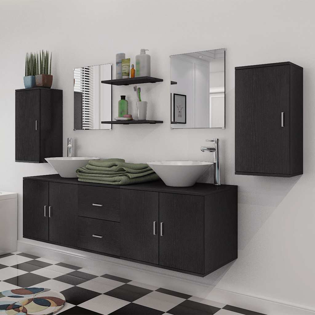 Set Mobili da Bagno 11 pz con Lavabo e Rubinetto